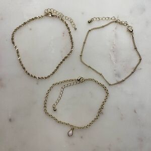 Set of Three Gold Tone Anklets